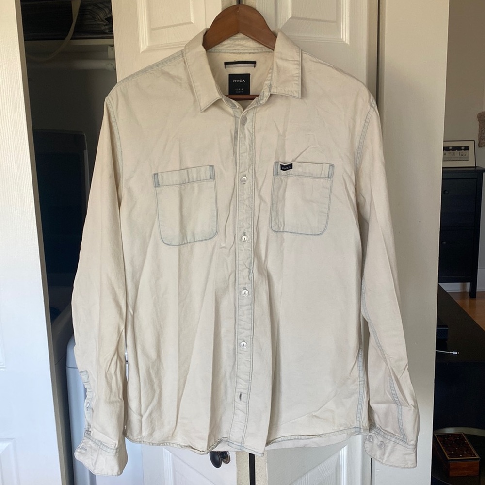 RVCA mens slim fit denim wash shirt size Large